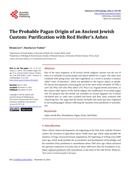 The Probable Pagan Origin of an Ancient Jewish Custom: Purification with Red Heifer’S Ashes