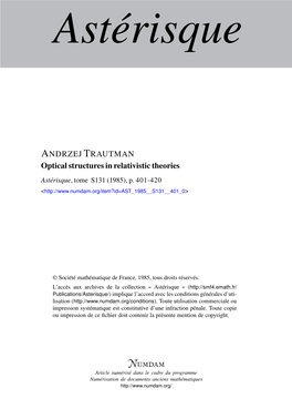 Optical Structures in Relativistic Theories Astérisque, Tome S131 (1985), P