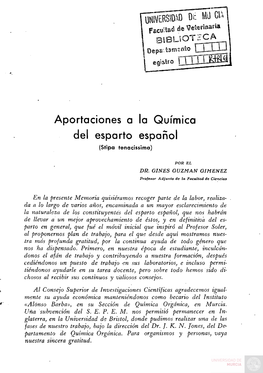 Aportaciones a La Química Del Esparto Español (Stipa Tenacissima)