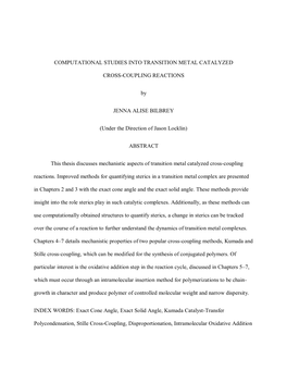 Computational Studies Into Transition Metal Catalyzed