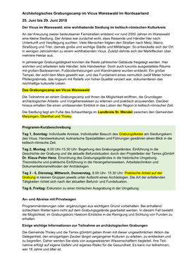 Archäologisches Grabungscamp Im Vicus Wareswald Im Nordsaarland 25. Juni Bis 29. Juni 2018