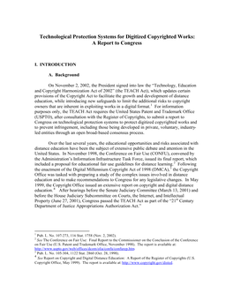 Technological Protection Systems for Digitized Copyrighted Works: a Report to Congress