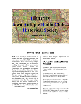 IARCHS NEWS - Summer 2005