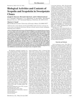 Biological Activities and Contents of Scopolin and Scopoletin in Sweetpotato Clones