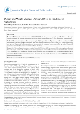 Dietary and Weight Changes During COVID-19 Pandemic in Afghanistan