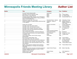 Minneapolis Friends Meeting Library Author List