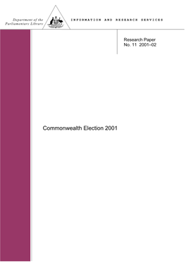 Commonwealth Election 2001 ISSN 1328-7478