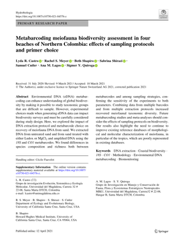 Metabarcoding Meiofauna Biodiversity Assessment in Four Beaches of Northern Colombia: Effects of Sampling Protocols and Primer Choice