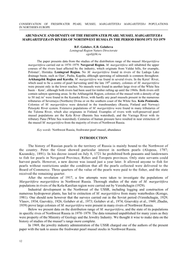 Abundance and Density of the Freshwater Pearl Mussel Margaritifera Margaritifera in Rivers of Northwest Russia in the Period from 1971 to 1979