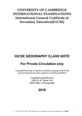 IGCSE Geography Class Notes