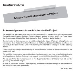 Transforming Lives Acknowledgements to Contributors