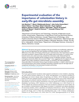 Experimental Evaluation of the Importance of Colonization History in Early-Life Gut Microbiota Assembly