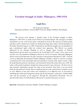 Freedom Struggle in India: Midnapore, 1905-1934