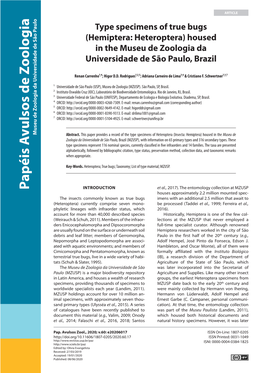 Type Specimens of True Bugs (Hemiptera: Heteroptera) Housed in the Museu De Zoologia Da Universidade De São Paulo, Brazil