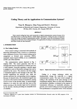 Coding Theory and Its Applications in Communication Systems* R