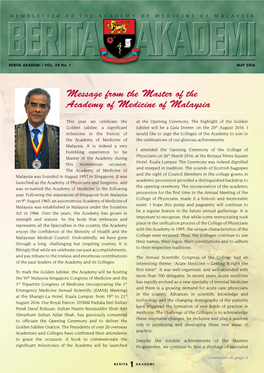 Message from the Master of the Academy of Medicine of Malaysia