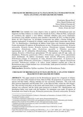 Checklist De Bromeliaceae Na Mata Do Pilão, Um Fragmento De Mata Atlântica No Rio Grande Do Norte