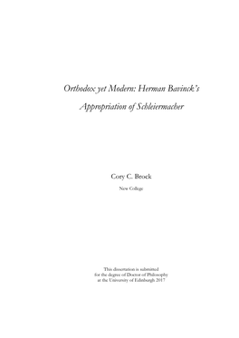 Orthodox Yet Modern: Herman Bavinck's Appropriation Of