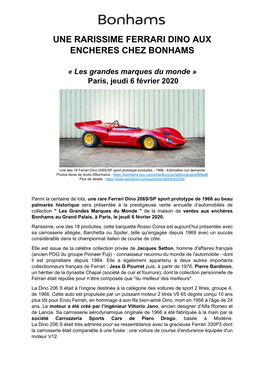 Une Rarissime Ferrari Dino Aux Encheres Chez Bonhams