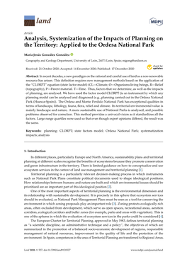 Analysis, Systemization of the Impacts of Planning on the Territory: Applied to the Ordesa National Park