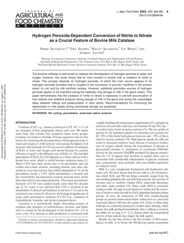 Hydrogen Peroxide-Dependent Conversion of Nitrite to Nitrate As a Crucial Feature of Bovine Milk Catalase