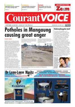 Potholes in Mangaung Causing Great Anger