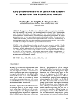 Early Polished Stone Tools in South China Evidence of the Transition from Palaeolithic to Neolithic