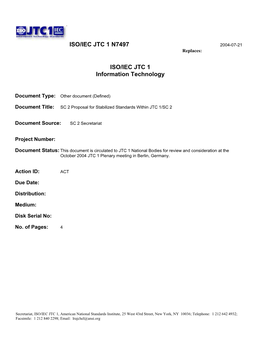 ISO/IEC JTC 1 N7497 2004-07-21 Replaces