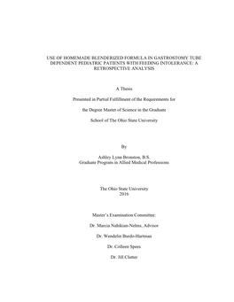 I USE of HOMEMADE BLENDERIZED FORMULA in GASTROSTOMY TUBE DEPENDENT PEDIATRIC PATIENTS with FEEDING INTOLERANCE