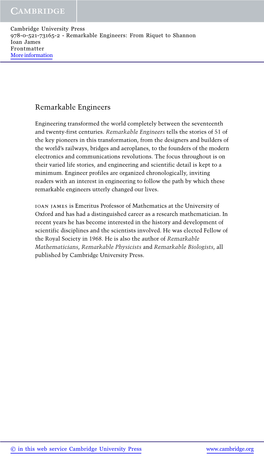 Remarkable Engineers: from Riquet to Shannon Ioan James Frontmatter More Information