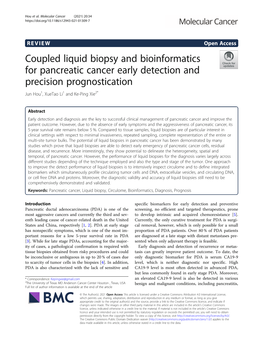 Coupled Liquid Biopsy and Bioinformatics for Pancreatic Cancer Early Detection and Precision Prognostication Jun Hou1, Xuetao Li1 and Ke-Ping Xie2*