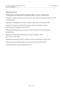 Phylogenomics and Biogeography of Leptonetid Spiders (Araneae : Leptonetidae)