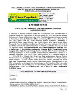 E-Auction Notice for Combined Auction Sale of Immovable Properties with T&C to Be Uploaded in Bank’S Website and Website of the Auctioneering Agency