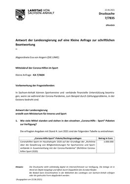 Drucksache 7/7835 Antwort Der Landesregierung Auf Eine Kleine