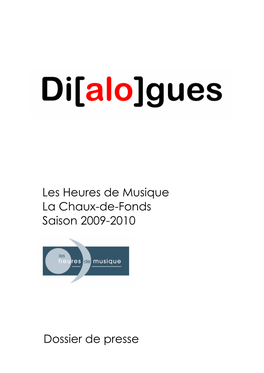 Dossier De Presse Les Heures De Musique, Saison 2009-2010
