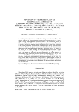 And the Attendant Histopathological Consequences on Malapterurus Electricus (Siluriformes: Malapteruridae) from Lekki Lagoon (Nigeria)