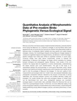 Quantitative Analysis of Morphometric Data of Pre-Modern Birds: Phylogenetic Versus Ecological Signal