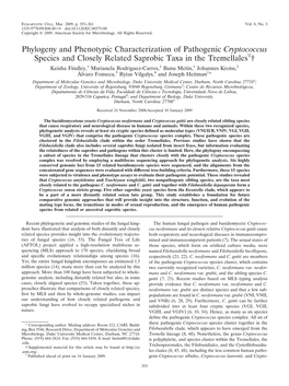 Phylogeny and Phenotypic Characterization of Pathogenic