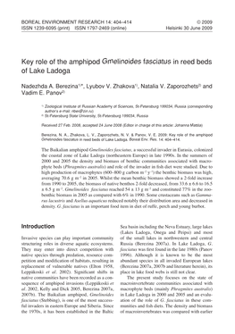 Key Role of the Amphipod Gmelinoides Fasciatus in Reed Beds of Lake Ladoga