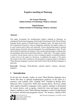 Ergative Marking in Monsang 1 Introduction