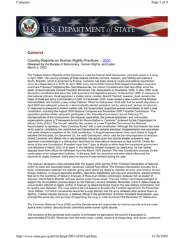 Country Reports on Human Rights Practices - 2001 Released by the Bureau of Democracy, Human Rights, and Labor March 4, 2002