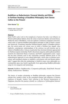 Buddhism As Reductionism: Personal Identity and Ethics in Parfitian Readings of Buddhist Philosophy; from Steven Collins to the Present