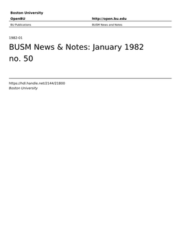 January 1982 No. 50: BUSM News and Notes