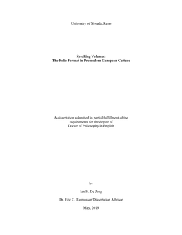 The Folio Format in Premodern European Culture a Dissertation