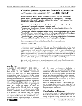 Actinoplanes Missouriensis 431T (= NBRC 102363T)