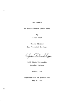 THE OENACH an Honors Thesis (HONRS 499) Laura Ward Thesis Advisor Dr. Frederick C. Suppe Ball State University Muncie, Indiana A