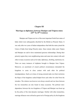 Chapter III Marriage As Diplomacy Between Manipur and Tripura States