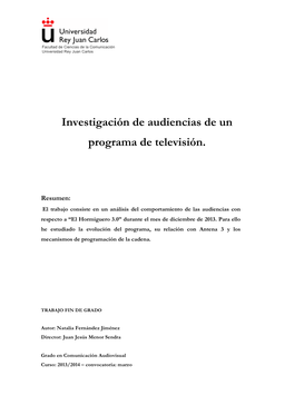 Investigación De Audiencias De Un Programa De Televisión