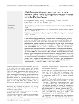 Stakelama Pacifica Gen. Nov., Sp. Nov., a New Member of the Family Sphingomonadaceae Isolated from the Pacific Ocean