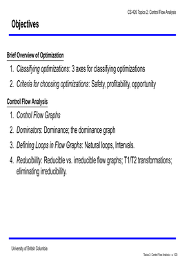 Control Flow Analysis Objectives